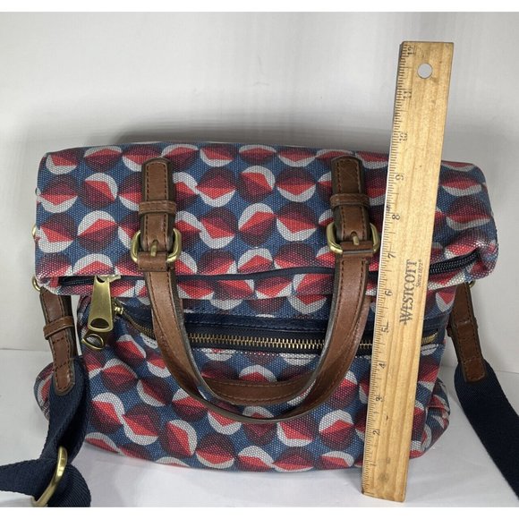 Fossil Explorer Geometric Fabric with Leather Trim Crossbody Shoulder Bag - Picture 9 of 12